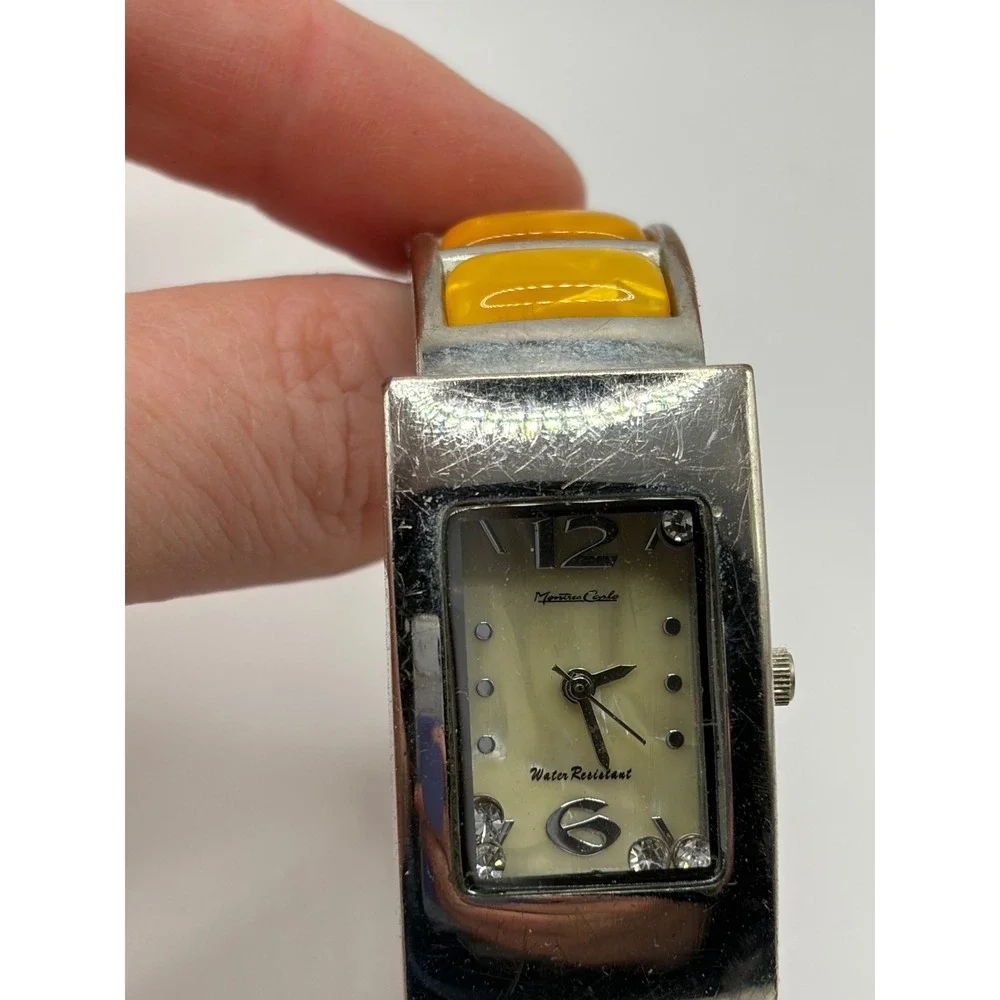 Martina Carlo‎ Women's Silver Tone Yellow Inlay Rectangle Cuff Watch
